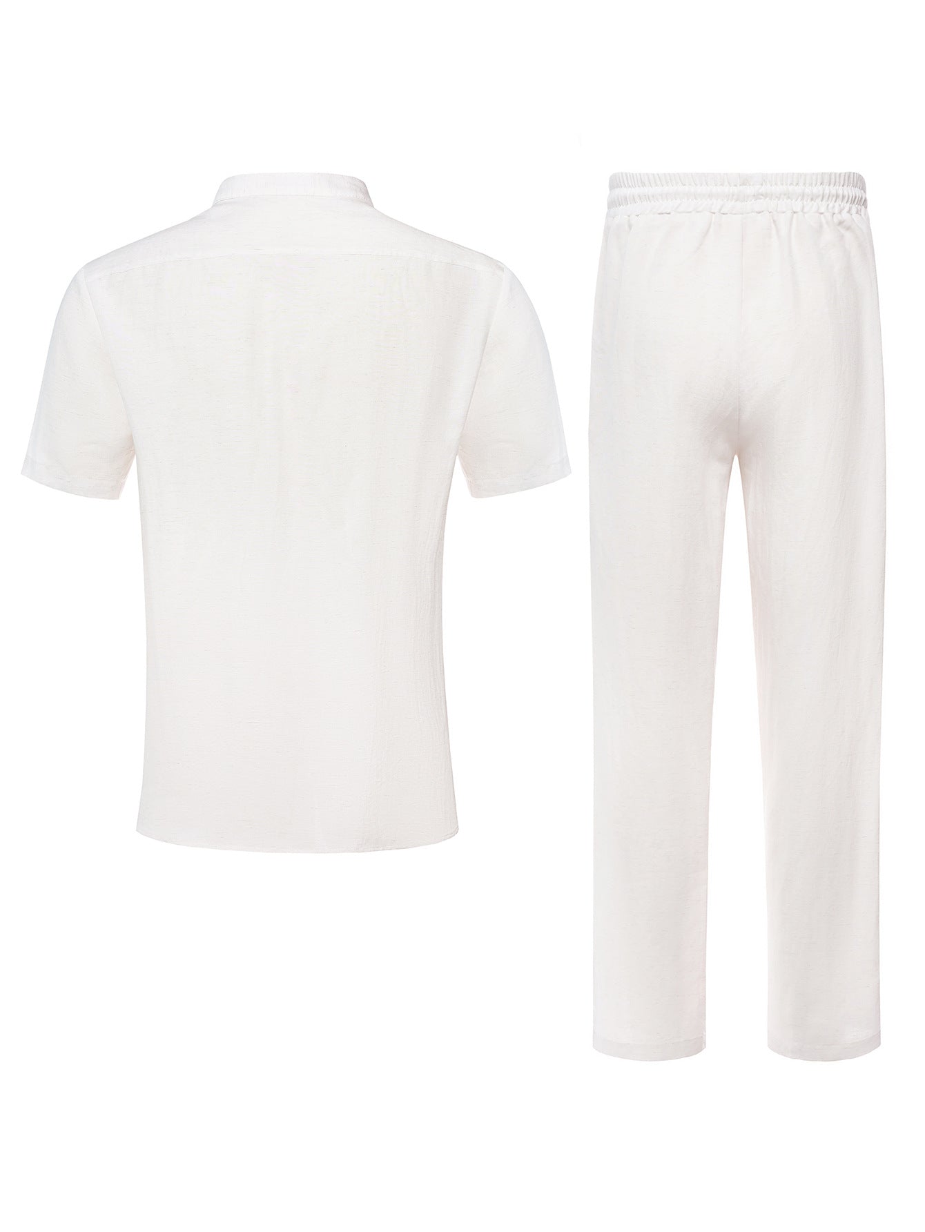 Men's Summer Linen Blend Mandarin Collar Short Sleeve Shirt & Pants 2-Piece Set
