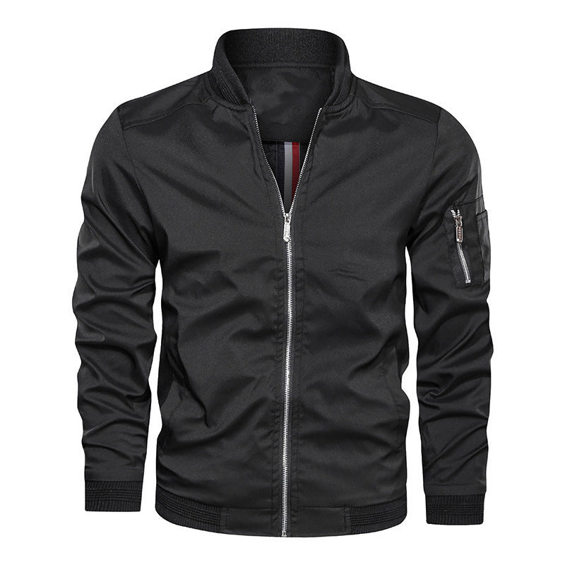 Men's Classic Zip-Up Bomber Jacket with Ribbed Trim & Arm Pocket