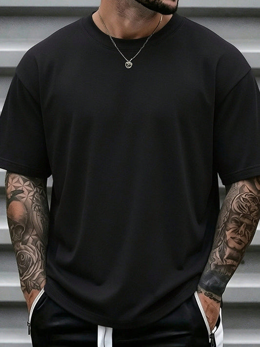Men's Summer Solid Color Oversized Crew Neck Short Sleeve T-Shirt