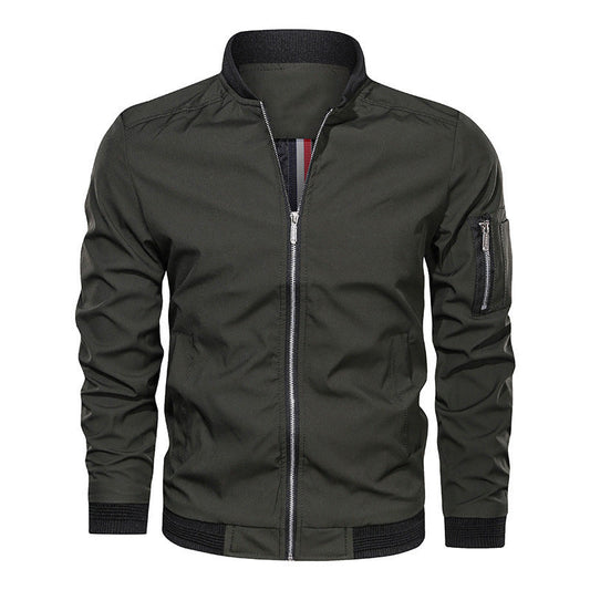 Men's Classic Zip-Up Bomber Jacket with Ribbed Trim & Arm Pocket