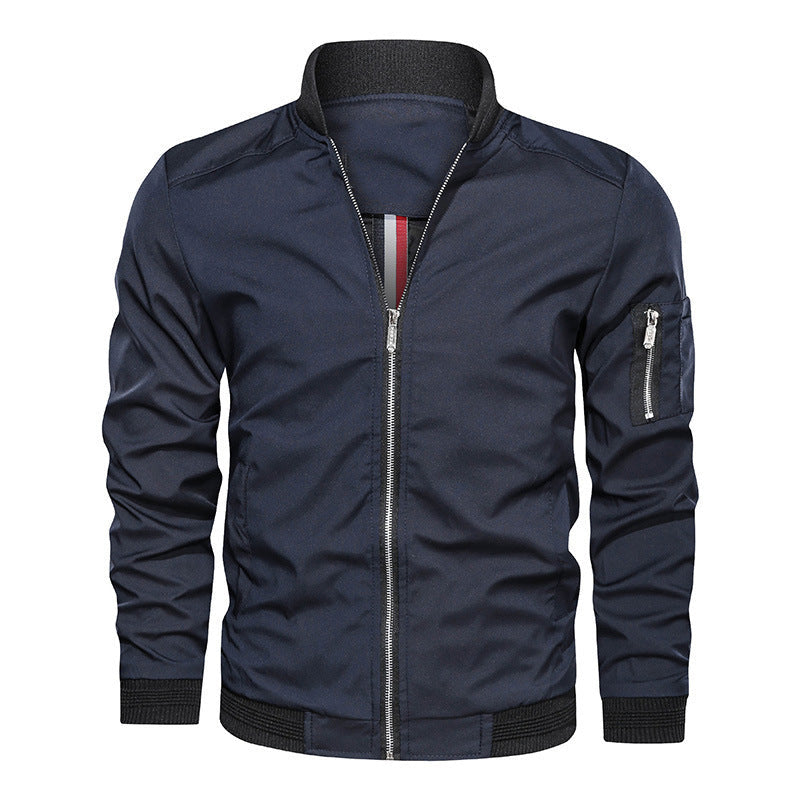 Men's Classic Zip-Up Bomber Jacket with Ribbed Trim & Arm Pocket