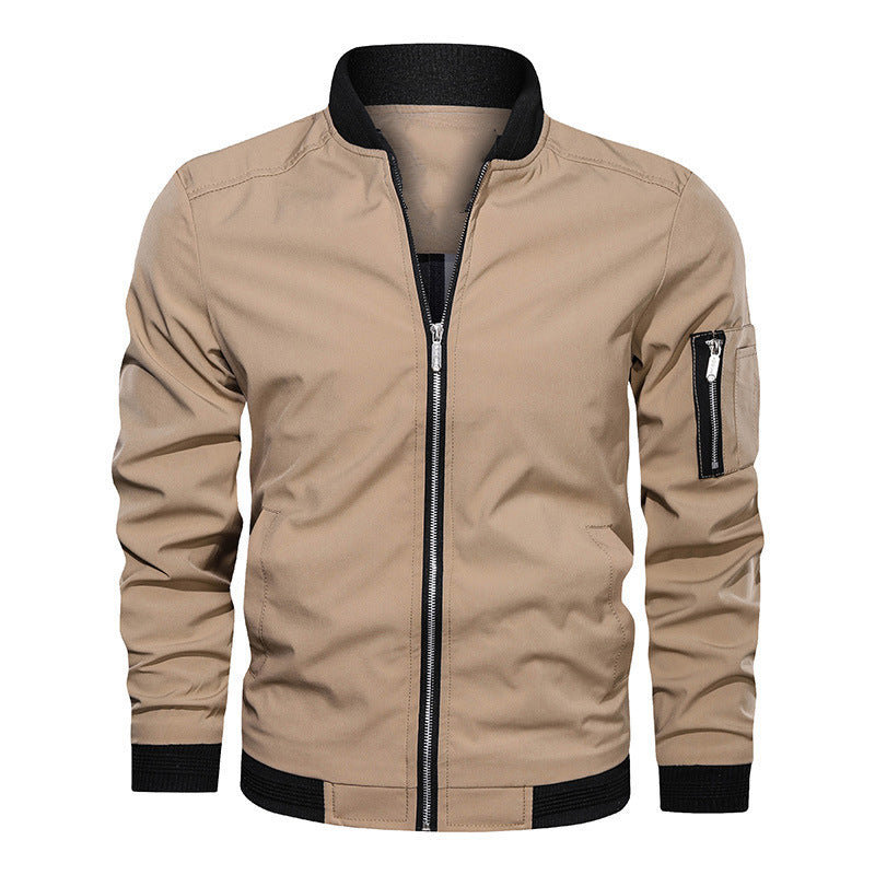 Men's Classic Zip-Up Bomber Jacket with Ribbed Trim & Arm Pocket