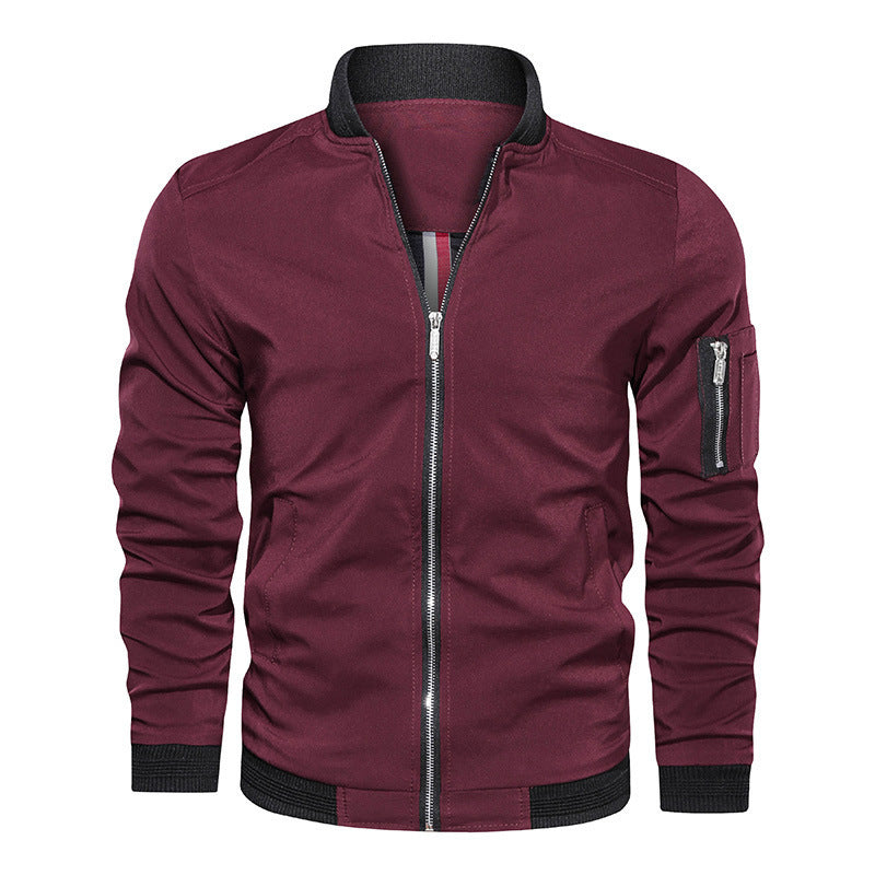 Men's Classic Zip-Up Bomber Jacket with Ribbed Trim & Arm Pocket
