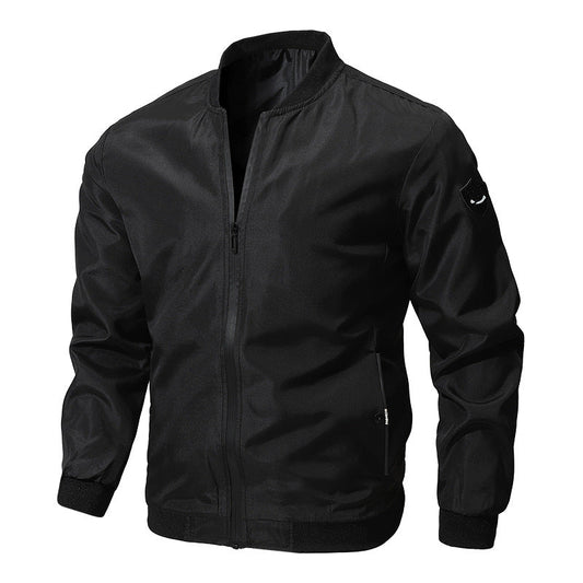 Men's Lightweight Nylon Bomber Jacket with Ribbed Trim & Sleeve Patch