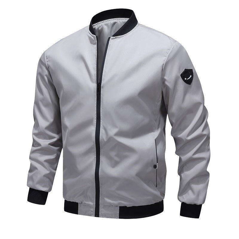 Men's Lightweight Nylon Bomber Jacket with Ribbed Trim & Sleeve Patch