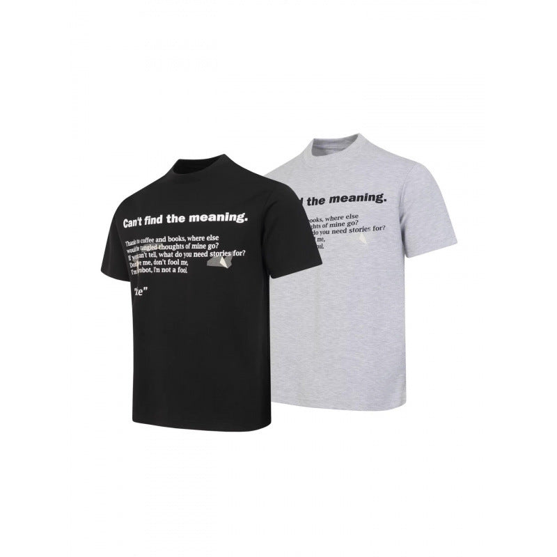 Vintage English Quote Graphic Crew Neck Short Sleeve T-Shirt - Heather Grey/Black