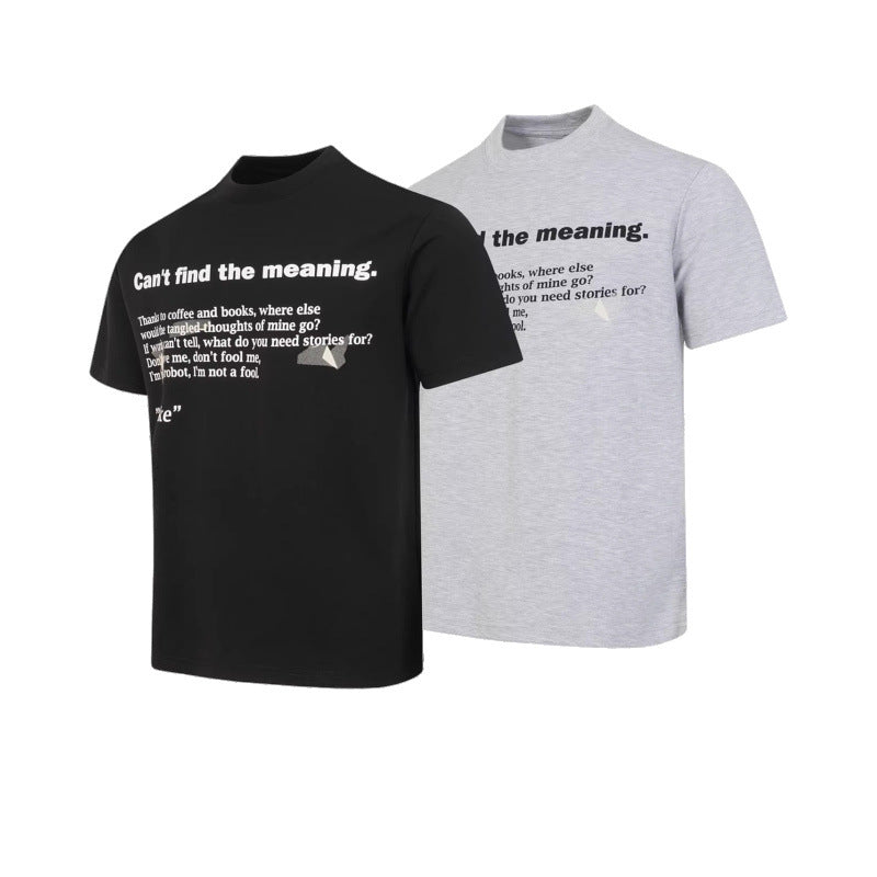 Vintage English Quote Graphic Crew Neck Short Sleeve T-Shirt - Heather Grey/Black